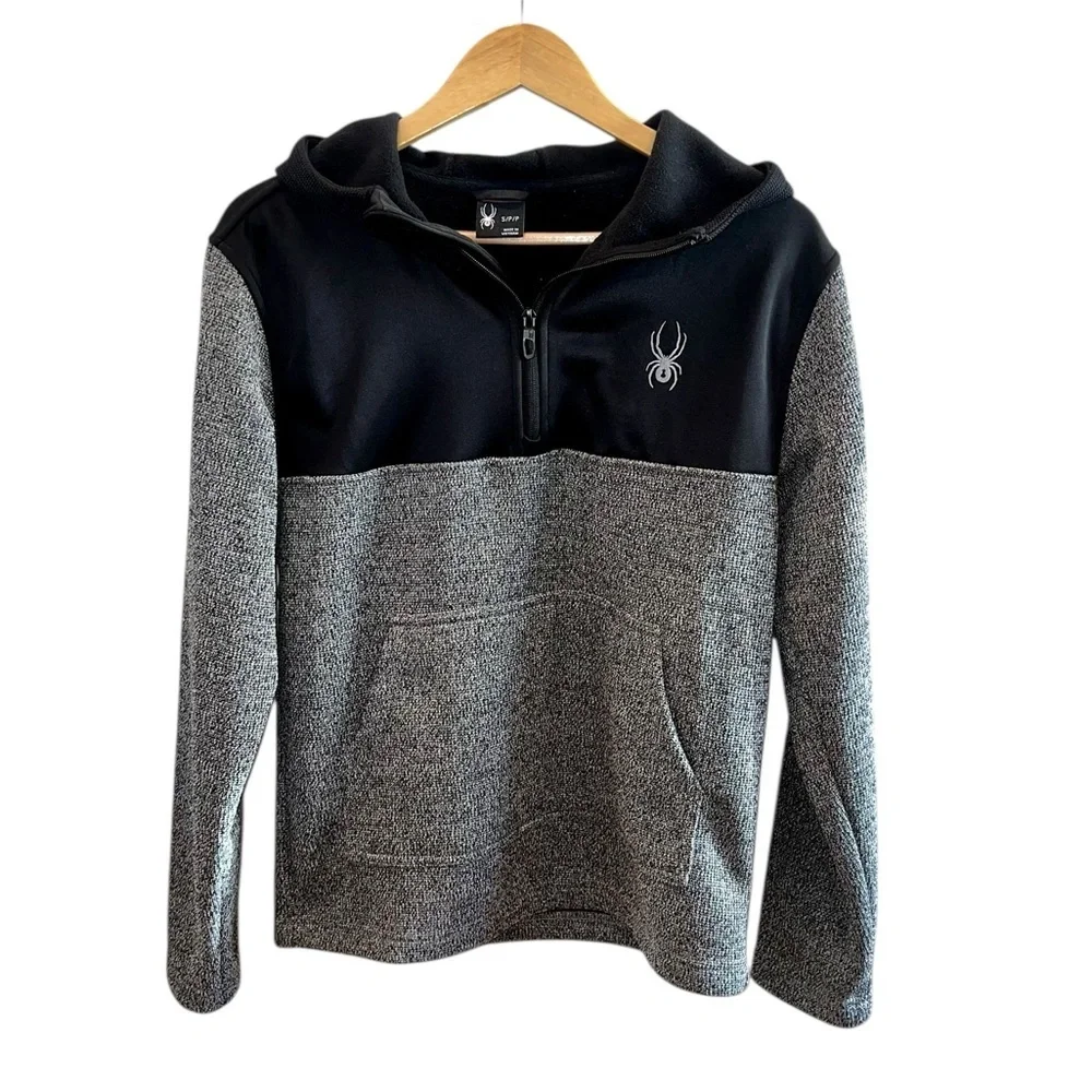 Spyder Men's Racer 1/4 Zip Pullover Hoodie Charcoal Heather - Picture 4 of 5